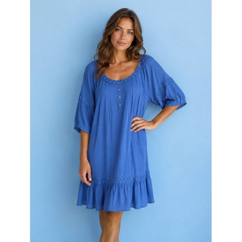 Old Navy Mini Dress Eyelet Cottagecore Romantic Parisian Boho Quiet Luxury Blue